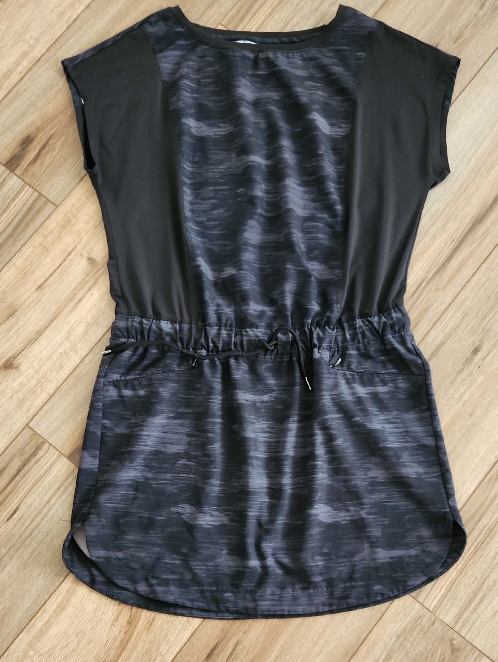 Kyodan Black Heathered Midi Dress Drawstring Waist Womens Size Medium Athleisure